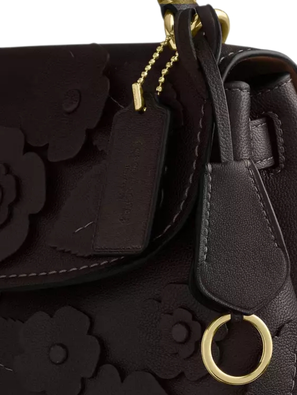 COACH Floral Appliqué Leather Top-Handle Emory Bag - Maple - Dark Brown - New - Picture 9 of 14